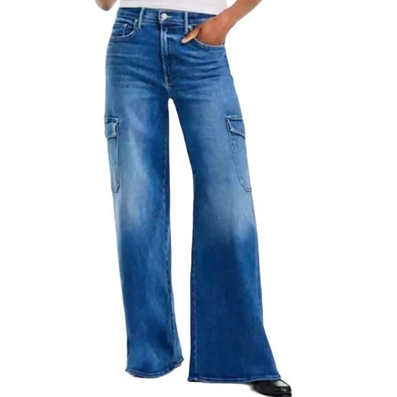 Mother Undercover Cargo Sneak Jeans Opposites Attract Dark Blue Wide Leg 32 NEW - Picture 1 of 13